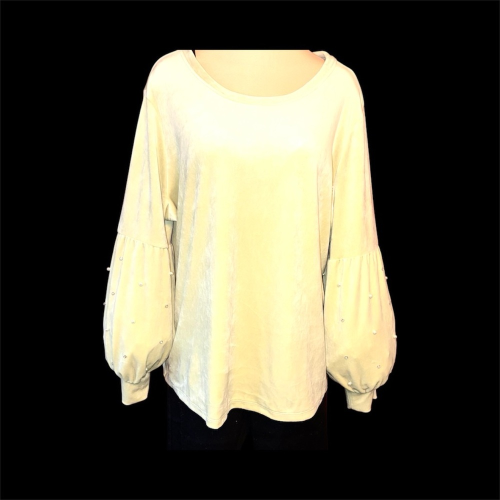 Cato Light Mint Green Long Sleeve Top with Embellished Balloon Sleeves